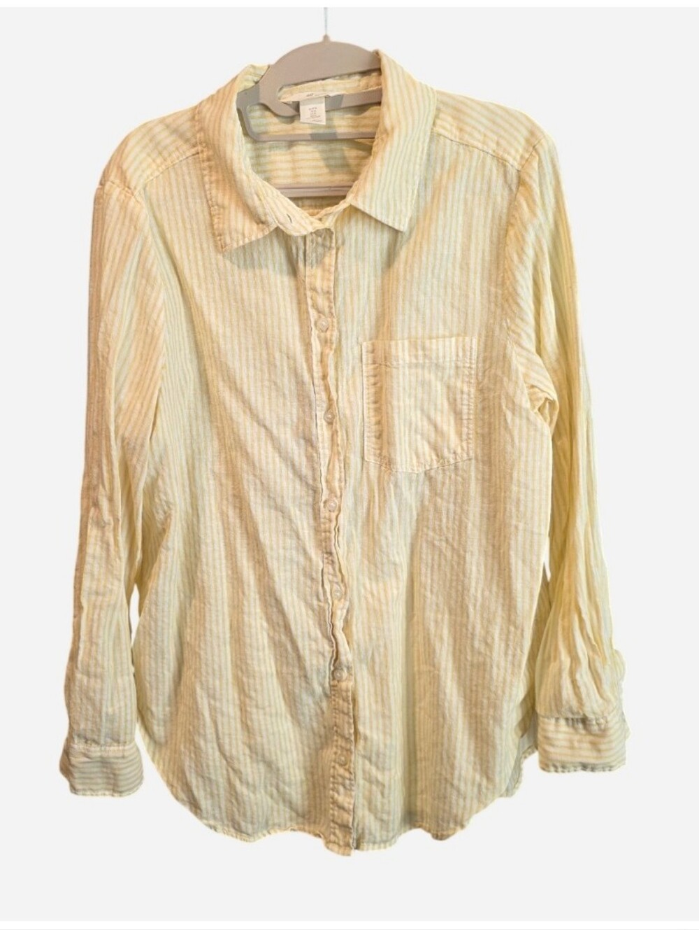 H&M Yellow Striped Linen Blend Button Down